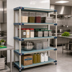 Thumbnail image #2 for Metro MetroMax 4 X356G4 48"W x 18"D x 63"H Blue Stationary All-Polymer Starter Shelving Unit, 4 Louvered Shelves