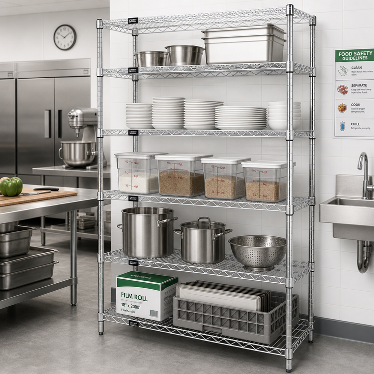 Product image #2 for Quantum Stationary 30"W x 21"D x 86"H 304 Stainless Steel Wire Shelving Starter Kit with 5 Shelves