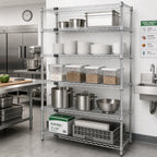 Thumbnail image #2 for Quantum WR86-2130S-5 Stationary Wire Shelving Starter Unit, 30"W x 21"D x 86"H, 304 Stainless Steel, 5 Shelves, 600-800 lb Capacity