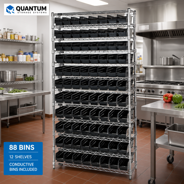 Product image #2 for Quantum Conductive Bin Wire Shelving System with 12 Shelves and 88 Bins
