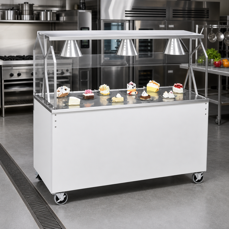 Product image #2 for Vollrath 2-Series Affordable Portable 46-Inch Utility Station with Stainless Steel Top, Buffet Breath Guard and Lights, White Solid Base