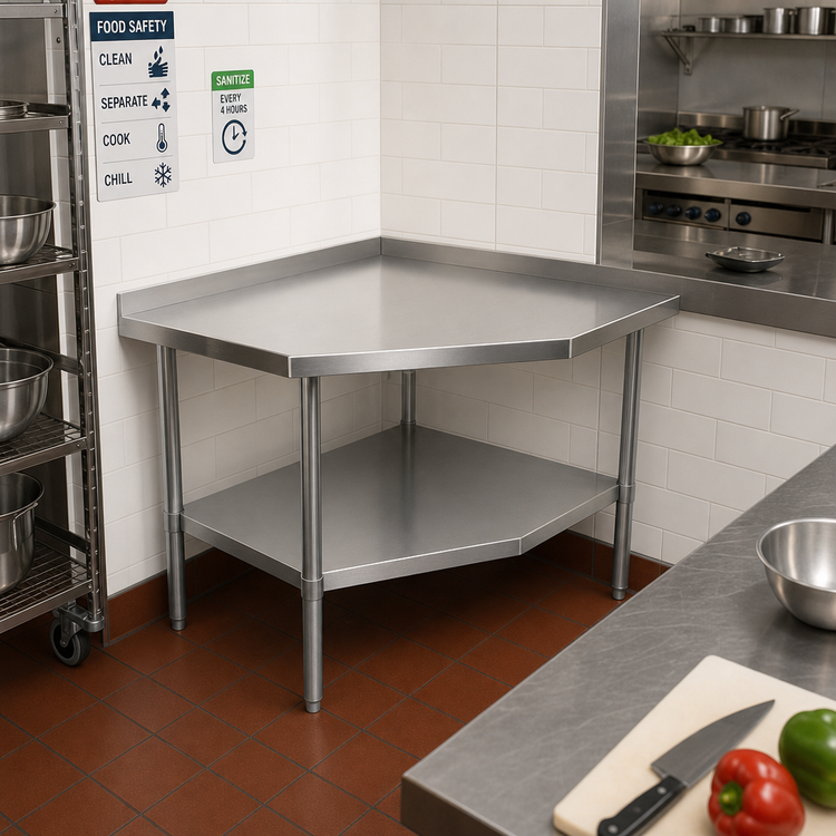 Product image #2 for John Boos Stallion Economy 30 Inch x 30 Inch Stainless Steel Corner Work Table with Adjustable Undershelf