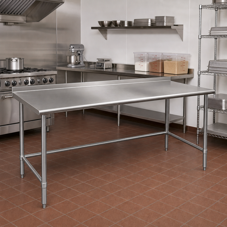 Product image #2 for Eagle Group Budget Series Open Base Stainless Steel Work Table, 144 x 24 Inches, 1-1/2 Inch Rear Up-Turn