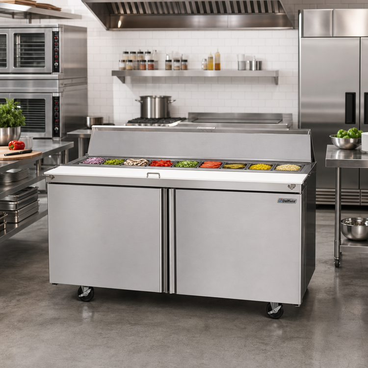 Product image #2 for Delfield 64-Inch Two-Section Sandwich/Salad Top Refrigerator with Cutting Board and 12-Pan Top