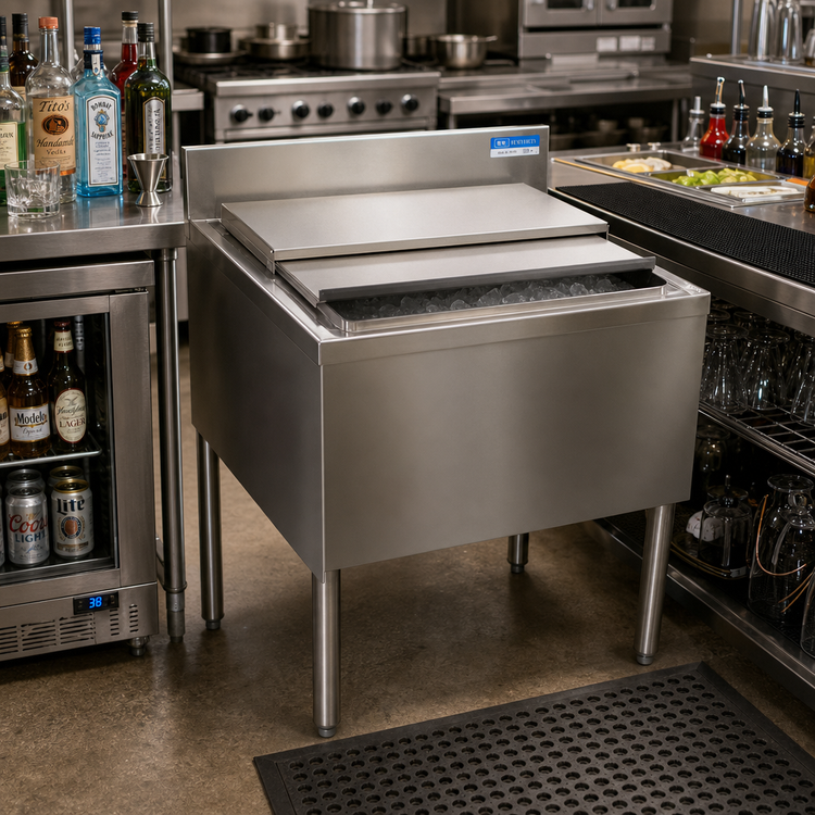 Product image #3 for BK Resources UB4-21-IB30 Insulated Underbar Ice Bin with Sliding Cover, 30 Inch x 21 Inch, 97 lb Capacity