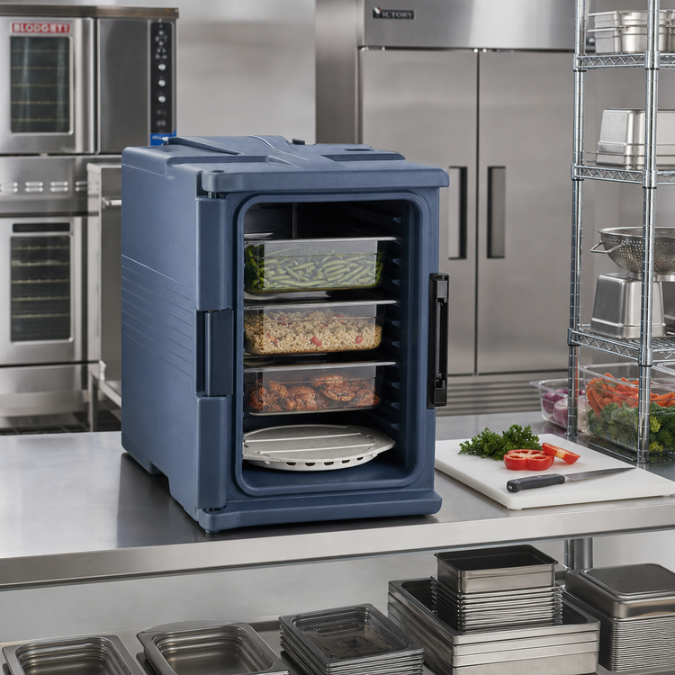 Product image #3 for Cambro Ultra Pan Carrier® Front-Loading Insulated Food Pan Carrier with Security Package, Slate Blue