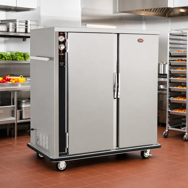 Product image #2 for FWE Mobile Insulated Heated Holding Cabinet with Humi-Temp Heat System, 2 Solid Doors, and 20 Universal Tray Slides