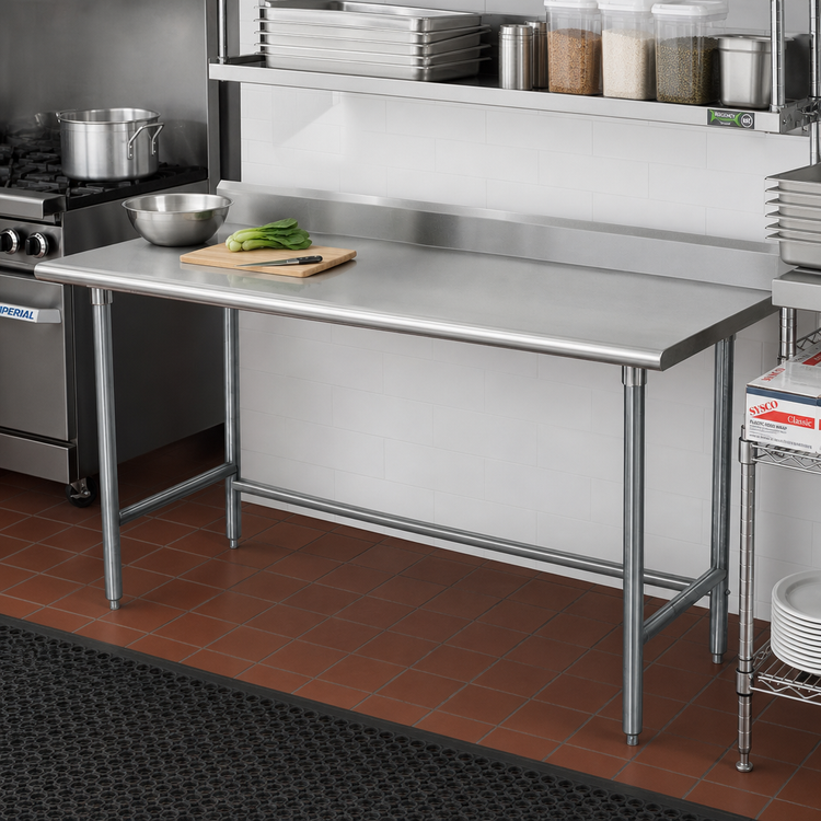 Product image #2 for Advance Tabco Special Value 72" x 24" 16-Gauge 430 Stainless Steel Freestanding Work Table with 5" Backsplash and Open Base