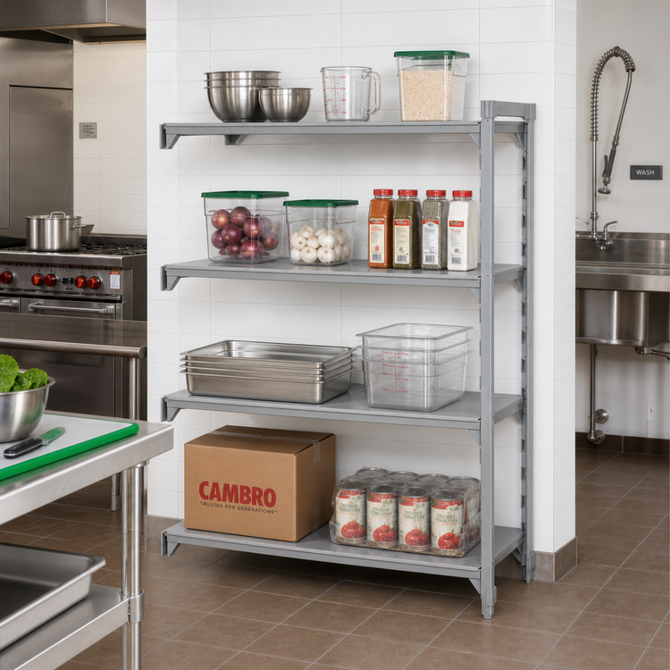 Product image #3 for Cambro Camshelving Premium 18" x 54" x 84" 4-Tier Solid Add-On Polymer Shelving Unit