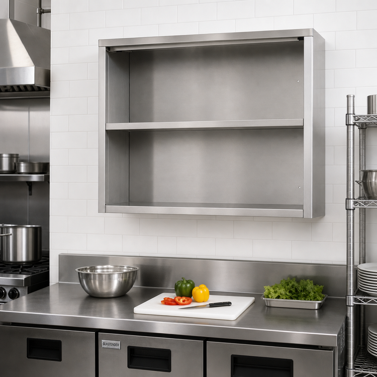 Product image #2 for Glastender WCO60 Open Front Wall-Mounted Stainless Steel Cabinet with Intermediate Shelf, 60 Inch