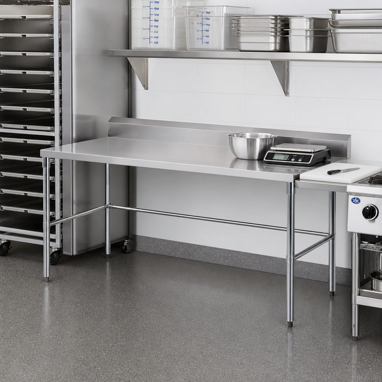 Product image #2 for Sapphire SMTEOB-2472G 72-Inch x 24-Inch Stainless Steel Work Table with 5-Inch Backsplash and Open Galvanized Base