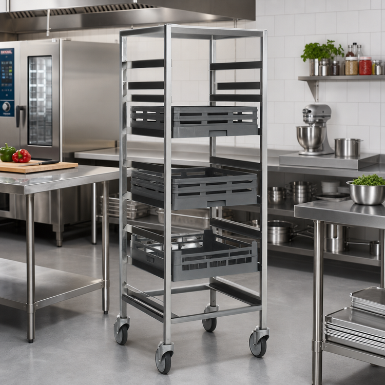 Product image #2 for Panco Mobile Full-Height Open-Side Stainless Steel Utility Rack for 20" x 20" Racks