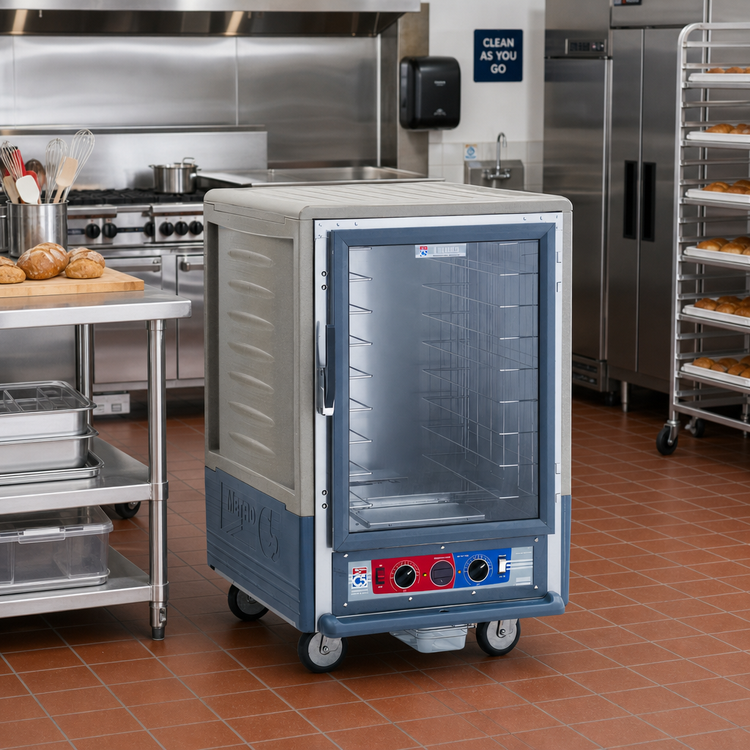 Product image #2 for Metro C5 3 Series Half-Height Mobile Heated Holding & Proofing Cabinet with Gray Insulation Armour, Clear Polycarbonate Door, and Fixed Wire Slides