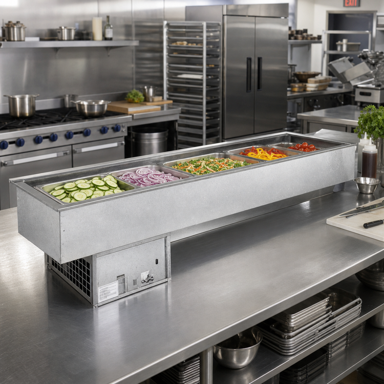 Product image #2 for Atlas Metal RML-3 Slim-Line 3-Pan Self-Contained Refrigerated Cold Food Drop-In Well