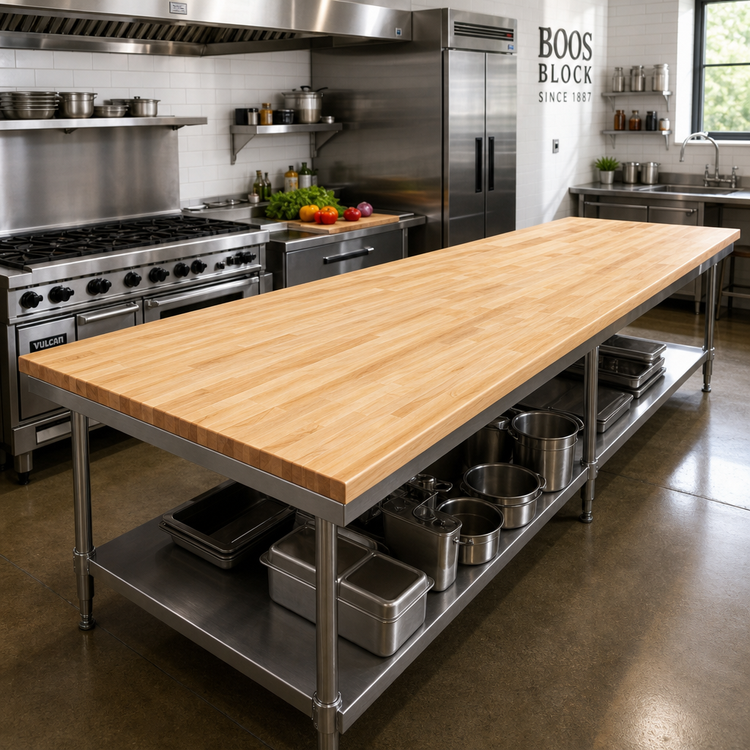 Product image #2 for John Boos Boos Block Northern Hard Rock Maple Kitchen Countertop, Blended Edge Grain, 144 x 36 x 1-1/2 Inch, Varnique Finish