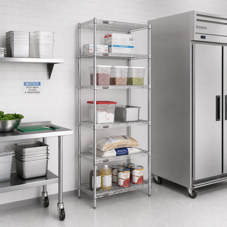 Product image #2 for Eagle Group 5-Tier Wire Starter Shelving Unit, 24-Inch W x 18-Inch D x 86-Inch H, Stainless Steel Finish