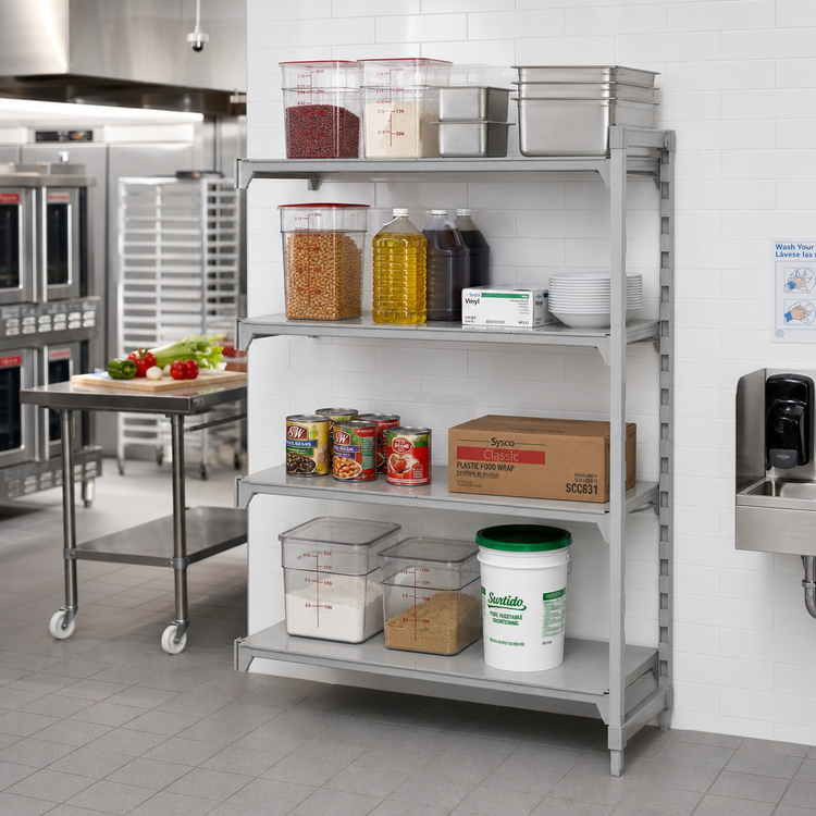 Product image #3 for Cambro Camshelving Premium Solid Add-On Polymer Shelving Unit, 36" W x 18" D x 84" H, 4-Tier, Speckled Gray