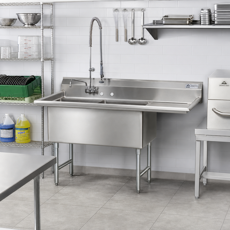 Product image #2 for Advance Tabco Special Value Series 2-Compartment Fabricated Sink with 24-Inch Right Drainboard, 16-Gauge 304 Stainless Steel