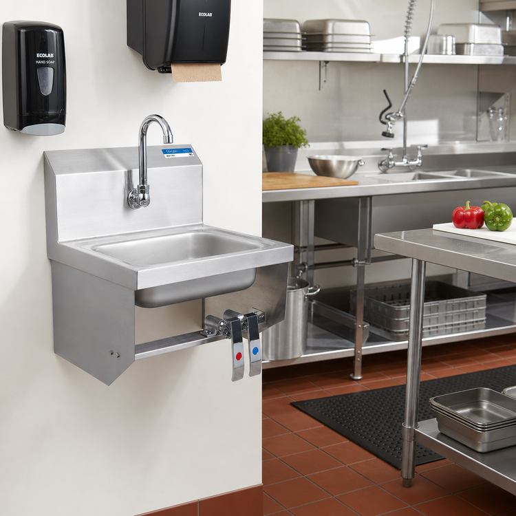 Product image #2 for BK Resources Wall-Mount Hand Sink with Knee Valve and Lead-Free Faucet, 14 x 10 x 5 Bowl