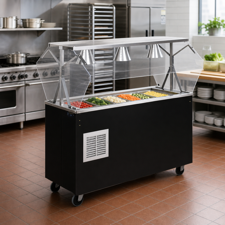 Product image #2 for Vollrath 2-Series Affordable Portable Mobile Refrigerated Cold Food Pan Buffet Station with Clear Acrylic Breath Guard and Storage Base