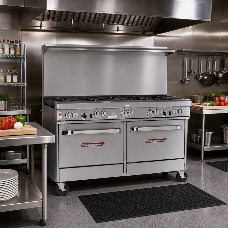 Product image #2 for Southbend Ultimate 60-Inch Gas Restaurant Range with Open-Burner Top, Standard Oven, Convection Oven, and Backriser Hi-Shelf