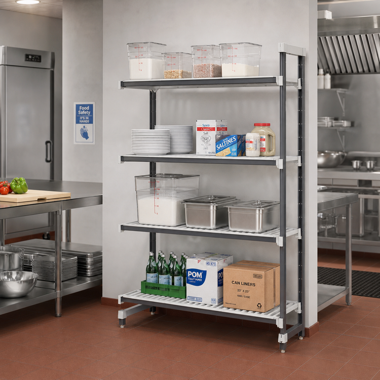 Product image #2 for Cambro Camshelving Elements XTRA 21" Deep x 30" Wide x 84" High 4-Tier Stationary Add-On Polymer Shelving Unit