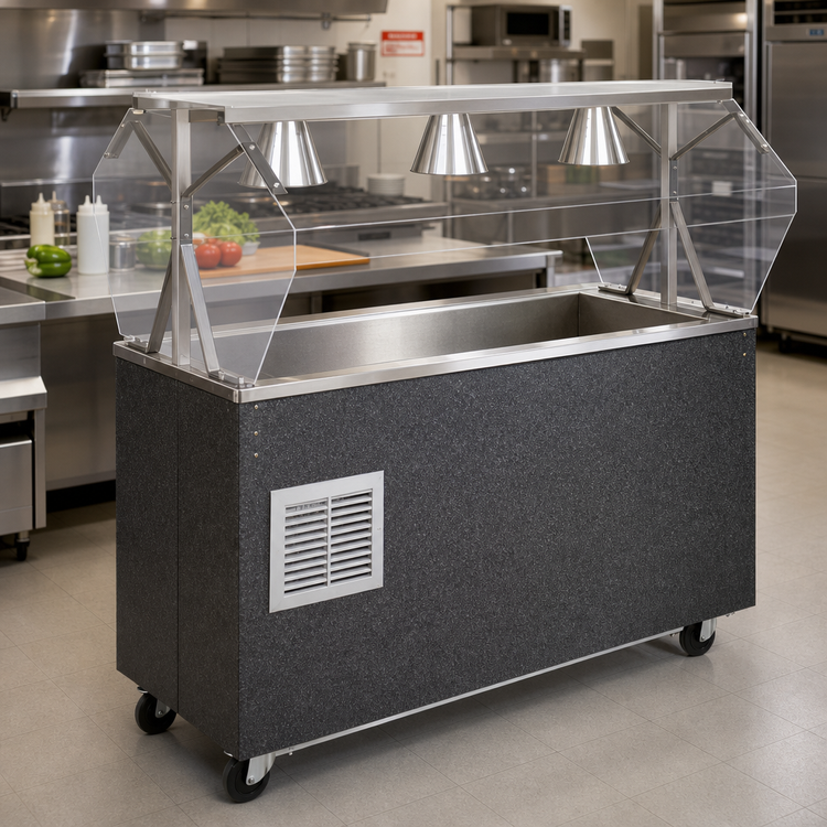 Product image #2 for Vollrath 2-Series Affordable Portable Refrigerated Cafeteria Serving Station with Granite Wrapper and Breath Guard, 4-Pan, 60 Inch