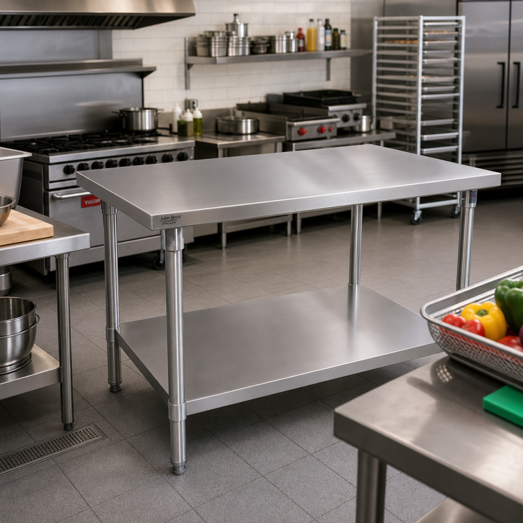 Product image #2 for John Boos Stallion 48 x 36-Inch 16-Gauge Stainless Steel Flat Top Work Table with Adjustable Undershelf