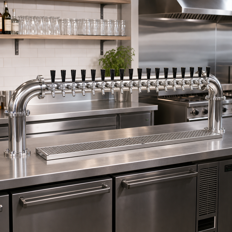 Product image #2 for Glastender Countertop Pipe Pass-Thru Glycol-Cooled Draft Dispensing Tower, 16 Faucets, 2 Columns