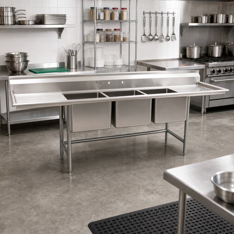 Product image #2 for Eagle Group S16 Series 3-Compartment Commercial Sink with Left Drainboard, 89-1/2"W x 27"D