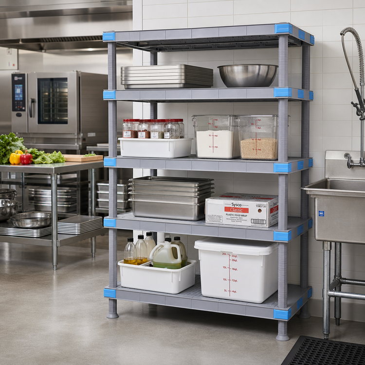 Product image #2 for Millenia Polymer Solid Shelving Starter Unit with Dunnage Stand, 72W x 21D x 86H, 4 Shelves, Gray