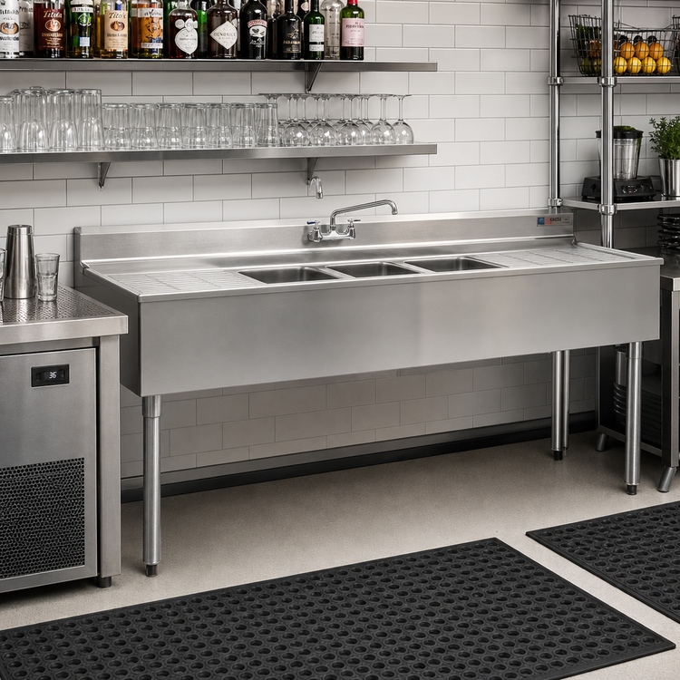 Product image #2 for Eagle Group 2200 Series B6C-22 Three-Compartment Underbar Sink Unit with Left and Right Drainboards, 304 Stainless Steel