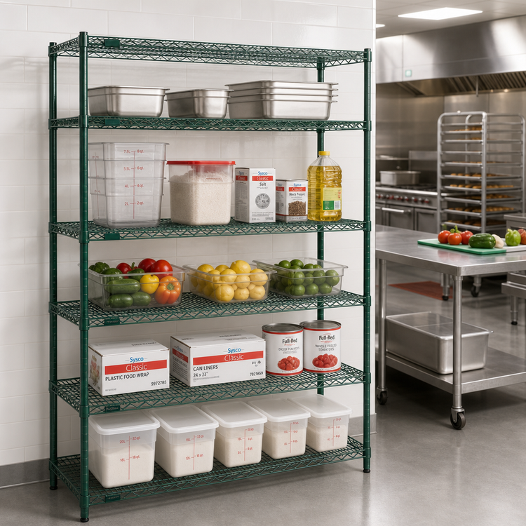 Product image #2 for Redi-Pak 5-Tier Stationary Wire Shelving Unit, 60 x 24 x 74 Inches, Green Epoxy Finish