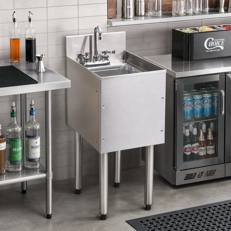 Product image #2 for CHOICE 12-Inch Single-Bowl Underbar Wet Waste Sink Unit with 6-Inch Deep Bowl and Gooseneck Faucet