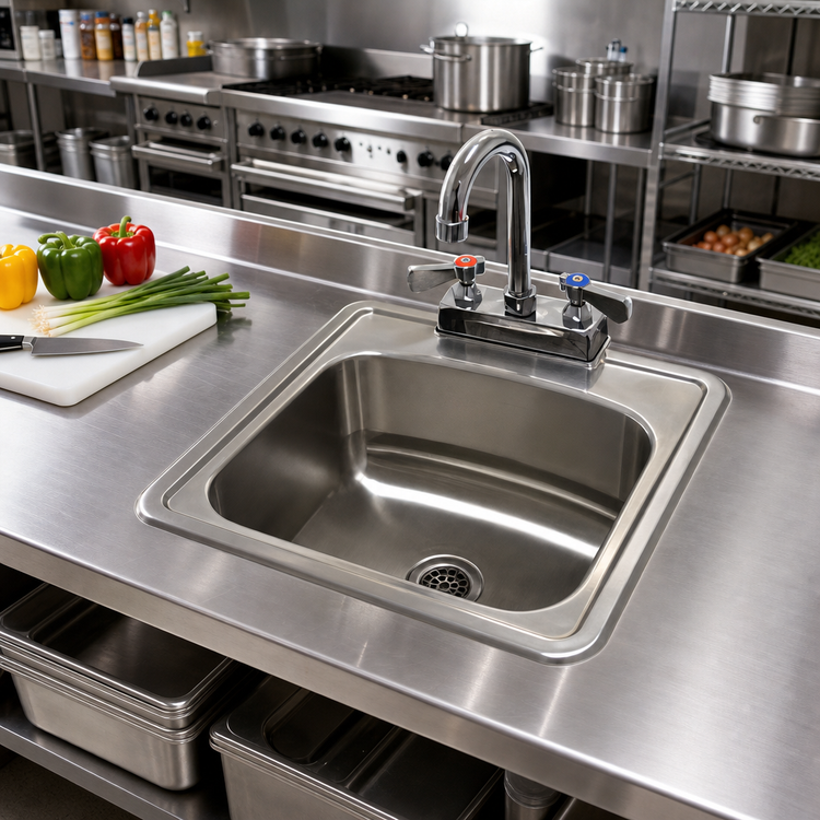 Product image #2 for Advance Tabco Special Value 15" x 15" One-Compartment Drop-In Sink with Deck-Mounted Gooseneck Faucet and Basket Drain