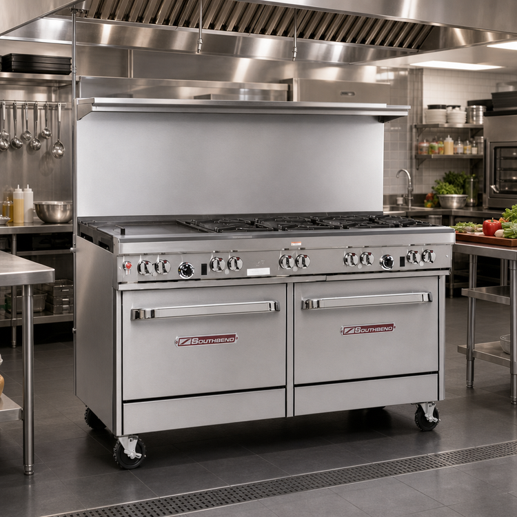 Product image #2 for Southbend Ultimate 60-Inch Gas Restaurant Range with 5 Burners, 24-Inch Griddle and 2 Cabinets