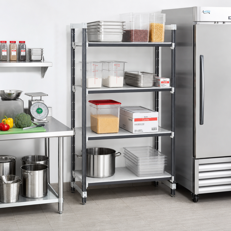 Product image #2 for Cambro Camshelving Elements XTRA Stationary 4-Shelf Solid Add-On Unit, 24 x 36 x 64 Inches, Speckled Gray