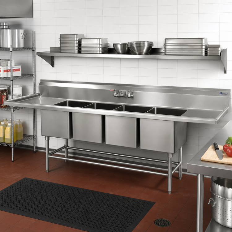 Product image #2 for Eagle Group Spec-Master FN Series 160" Four-Compartment Stainless Steel Commercial Sink with Dual 36" Drainboards