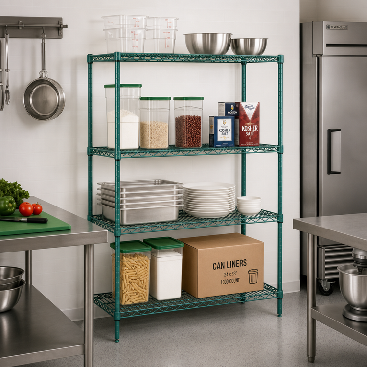 Product image #2 for Quantum 30-Inch W x 18-Inch D x 54-Inch H Wire Shelving Starter Kit with 4 Shelves, Green Epoxy