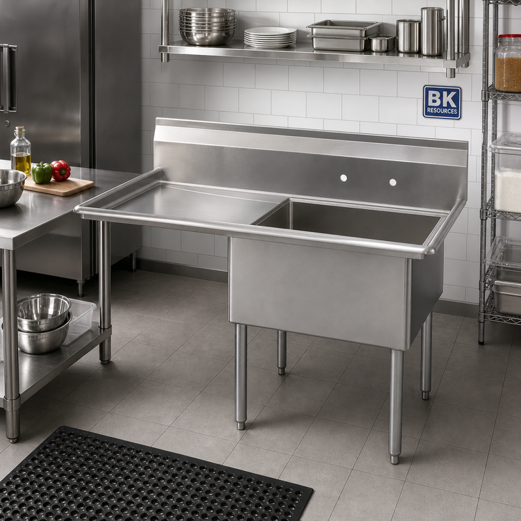 Product image #2 for BK Resources Single Compartment Sink with Left Drainboard, 304 Stainless Steel