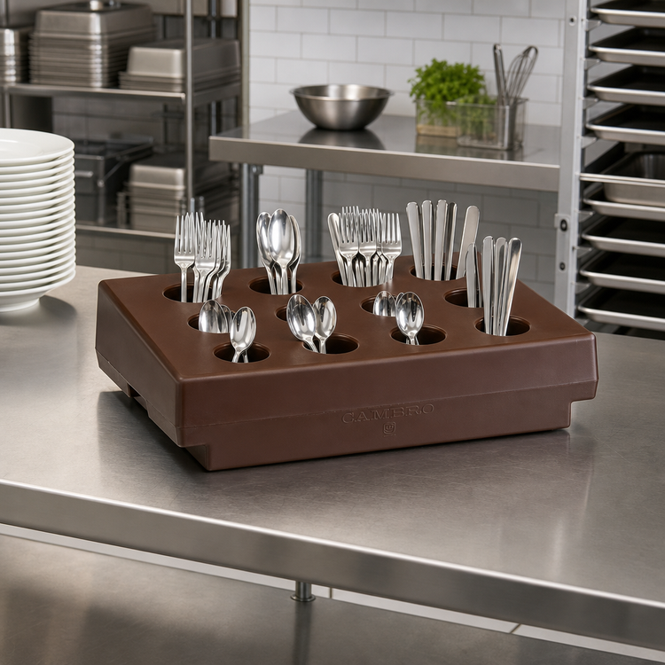 Product image #3 for Cambro 12-Compartment Cutlery Rack Only, Dark Brown Polyethylene Flatware Organizer