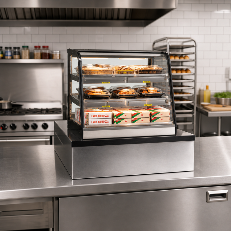 Product image #2 for Countertop Hot Self-Serve Merchandiser with Curved Glass, 35 Inch Wide, Stainless Steel