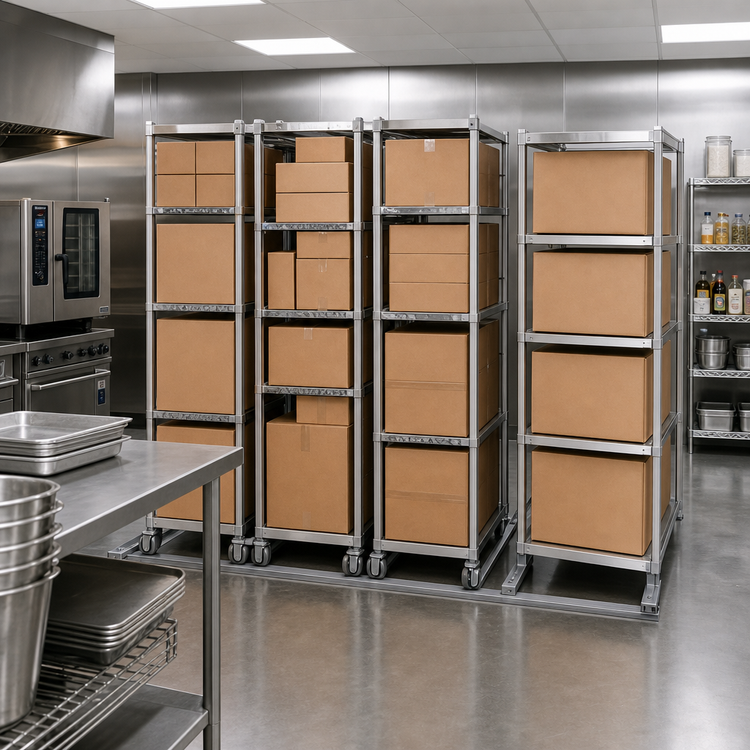 Product image #2 for Metro qwikTRAK Double Deep High-Density Track Shelving Stationary Intermediate Unit Kit, Stainless Steel, 74-Inch Posts