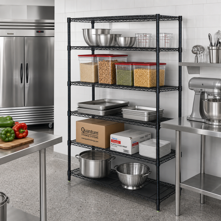 Product image #2 for Quantum Black Epoxy Antimicrobial Wire Shelving Starter Kit, 60 Inch W x 18 Inch D x 54 Inch H, 5 Shelves