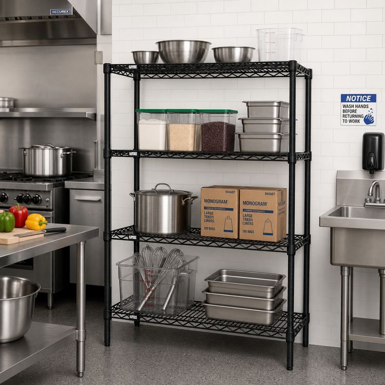 Product image #2 for Quantum 48-Inch x 21-Inch x 54-Inch Wire Shelving Starter Kit with 4 Shelves, Black Epoxy Antimicrobial Finish