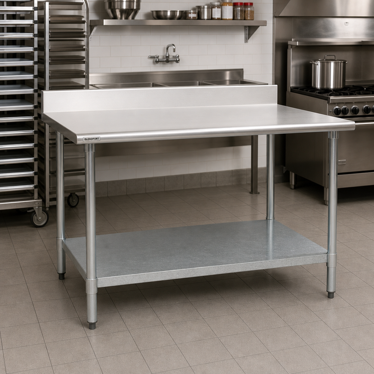 Product image #2 for Eagle Group BlendPort Budget Series 84-Inch x 30-Inch 430 Stainless Steel Work Table with 4-1/2-Inch Backsplash and Galvanized Undershelf