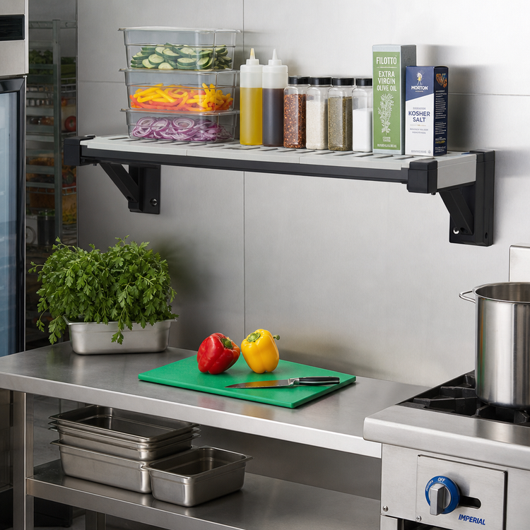 Product image #2 for Cambro Camshelving Elevation Series 21-Inch Deep x 30-Inch Wide Vented Wall Shelf Kit, Brushed Graphite