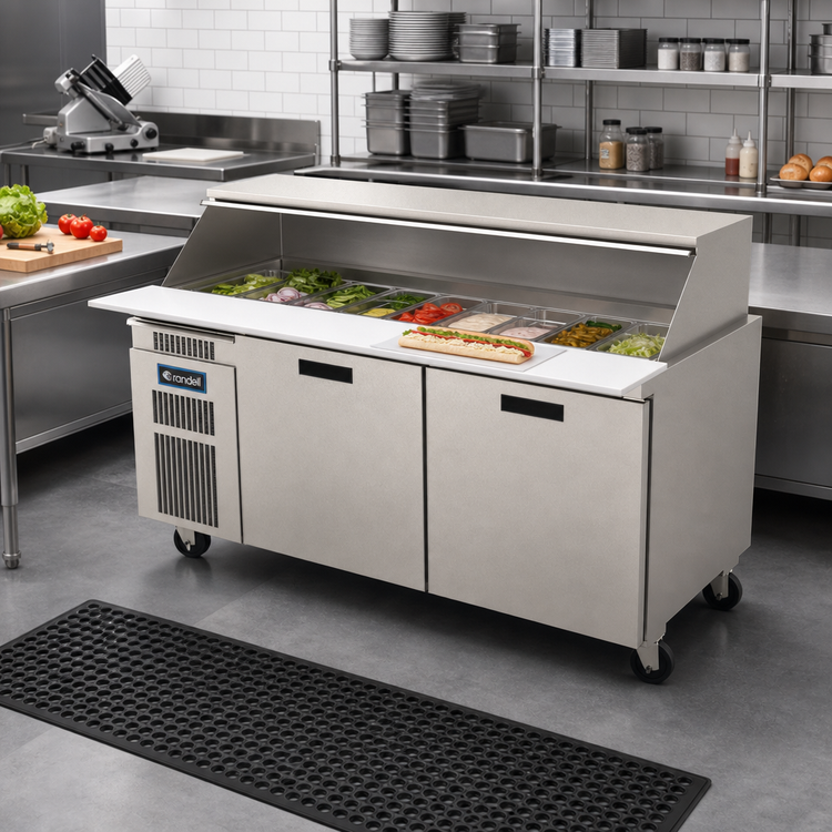 Product image #2 for Randell 72-Inch Two-Section Mega-Top Refrigerated Sandwich Prep Table / Breading Table