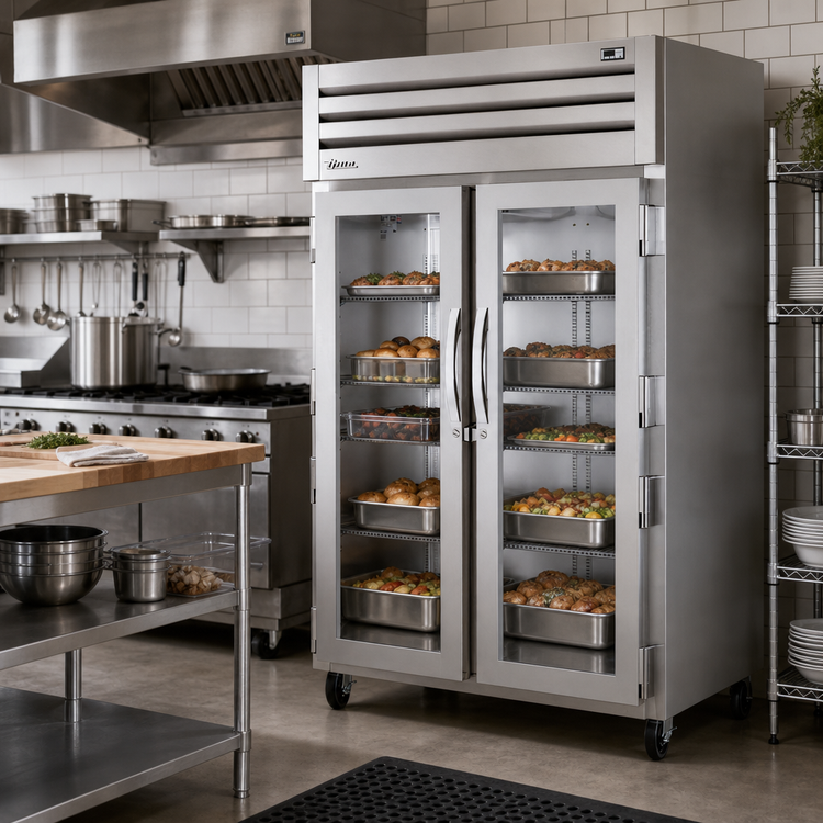 Product image #2 for True SPEC SERIES Two-Section Heated Reach-In Holding Cabinet with 2 Glass Doors and 6 Chrome Shelves