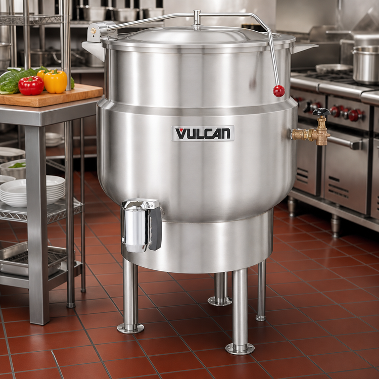 Product image #2 for Vulcan K40DLT 40-Gallon Direct Steam Floor-Mounted Manual-Tilt Steam Kettle, 2/3 Jacketed